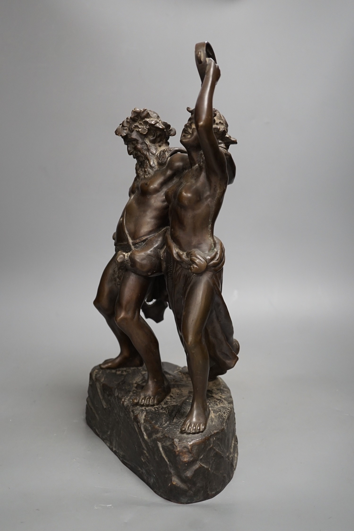 After Carl Brose, a bronze group of Bacchus and a Bacchante, S. Sonntag, Wien Foundry, 43cms high